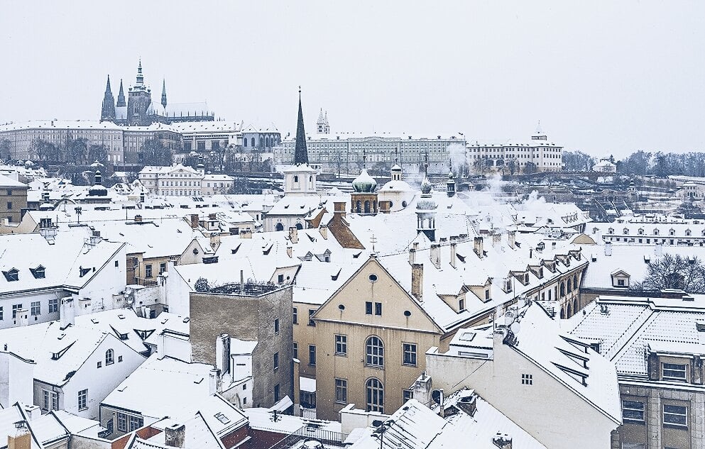 a snow day in Prague's Old Town 