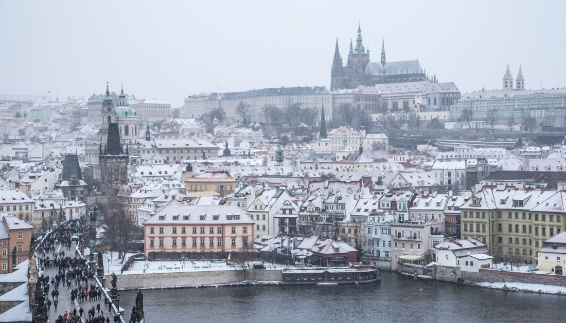 winter in Prague - snow over Mala Strana and Prague castle