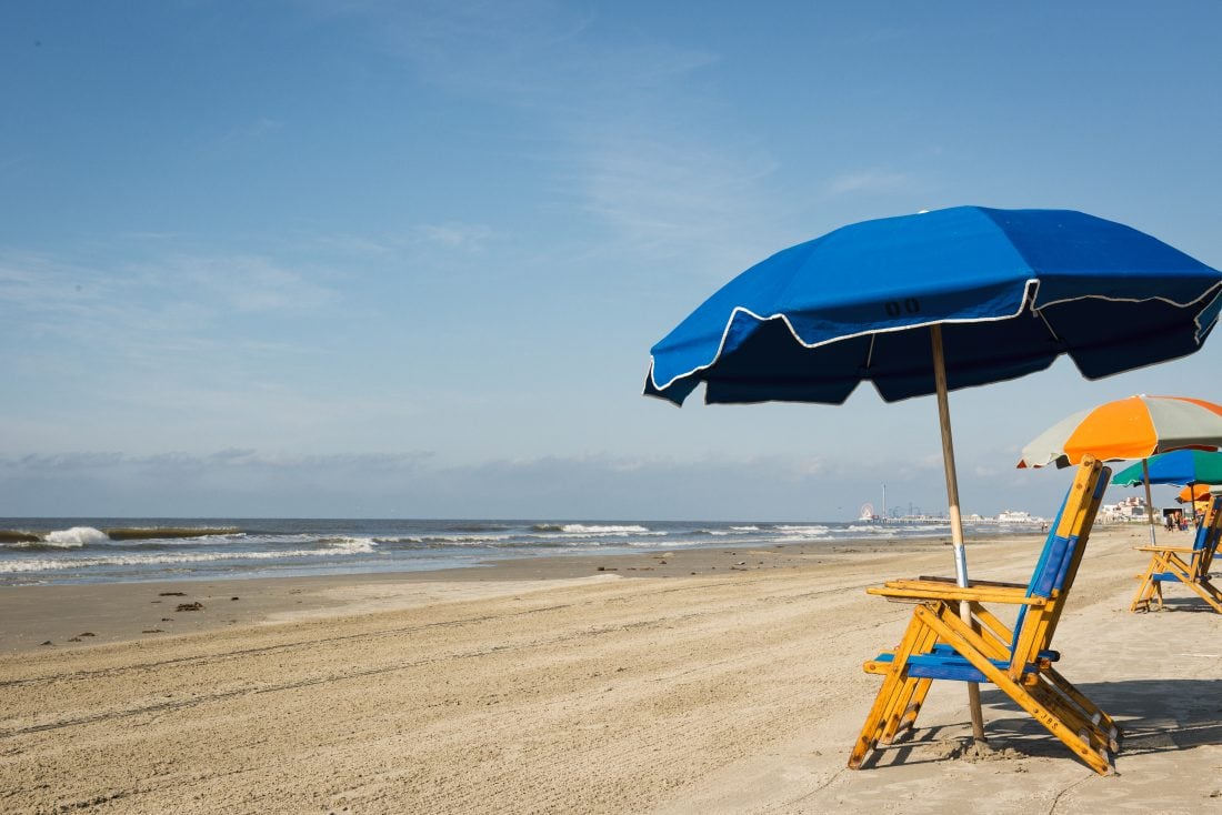 A beach chair in galveston stewart beach