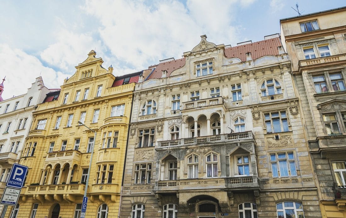 residential buildings in Pragues Vinohrady neighborhood