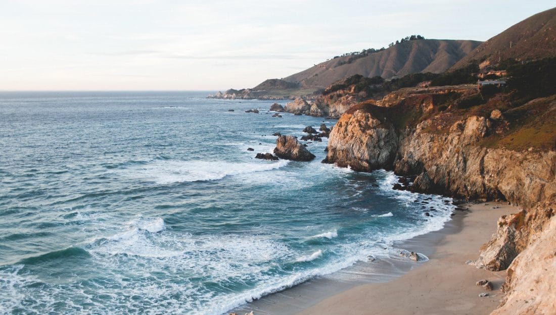 waves lapping against the coastline in Big Sur, California