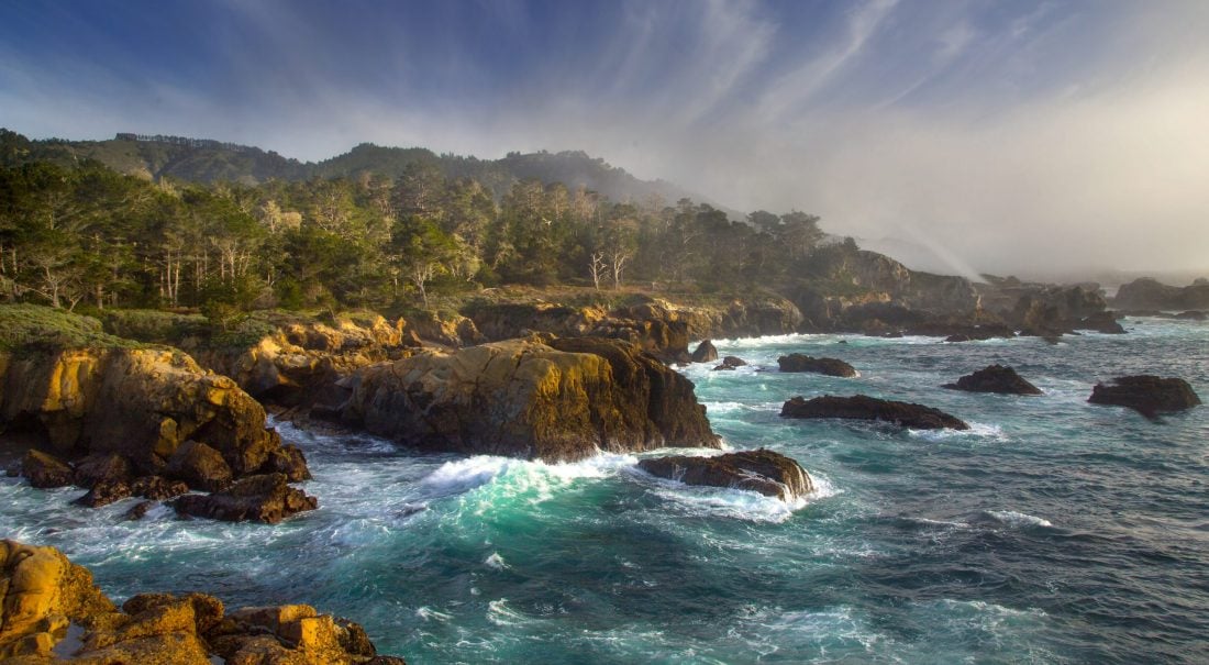 Waves crashing onto the shores of Point Lobos near Monterey, California