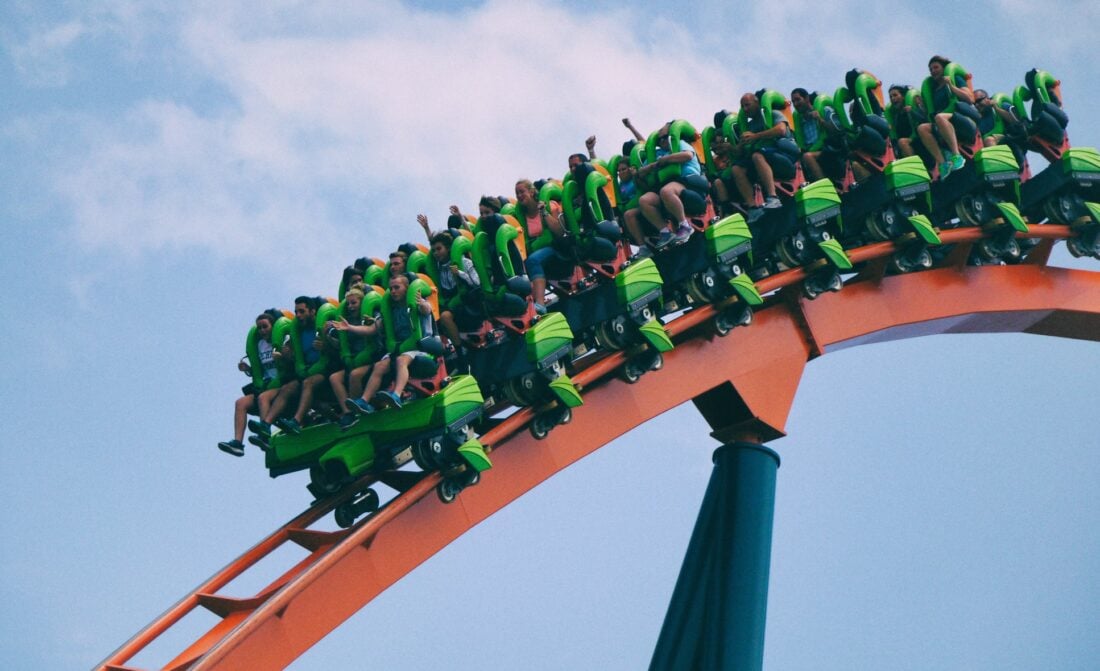 people on a rollercoaster in cedar point, Ohio