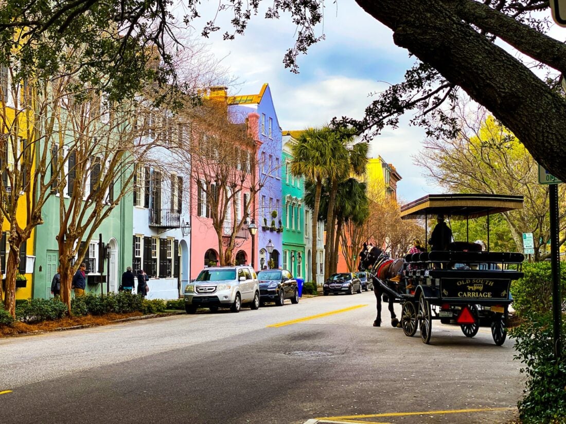 horse drawn carriage on Rainbow Row charleston south carolina