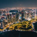 Mexico City Skyline as seen from above, at night.