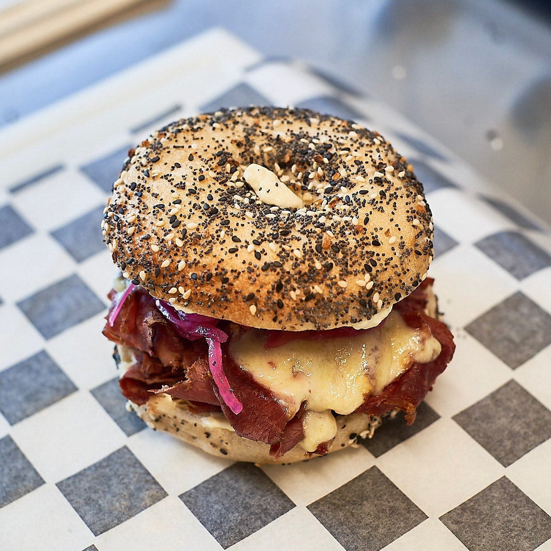 The pastrami sandwich on a bagel from Bejgl.